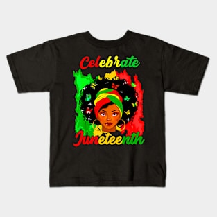 Juneteenth Afro Woman Black Queen African American Melanin Kids T-Shirt